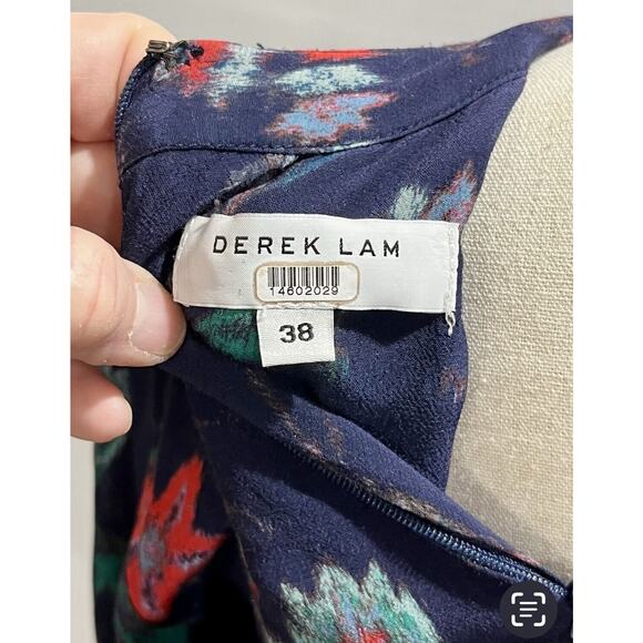 Derek Lam A-Line Navy Floral Print Long Sleeve Belted Mini Dress Sz 38/Sm - Picture 6 of 16